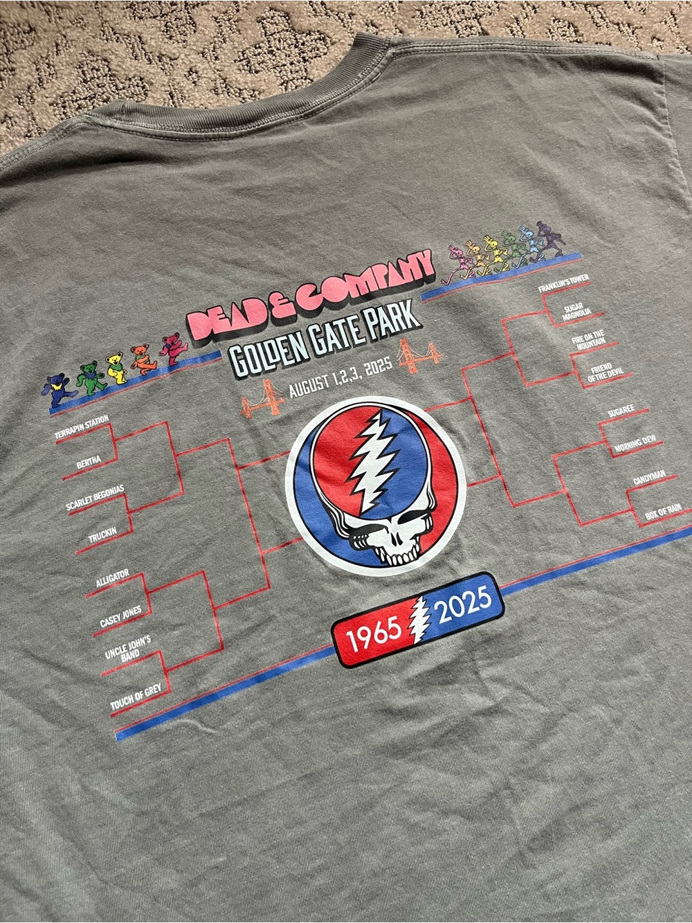 🐢 '25 Dead & Company GD Mayer Madness Golden Gate Song Bracket Gray August Tee